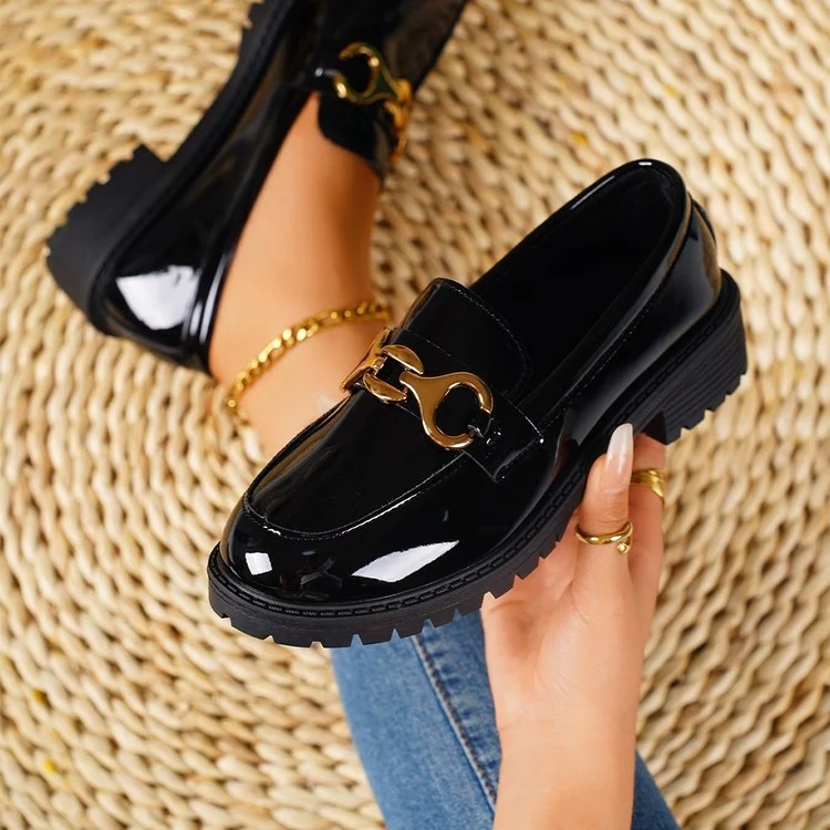 Damen nan elegante Lack-Plateau-Loafer mit dekorativer Schleife und profilierter Gummisohle Drune