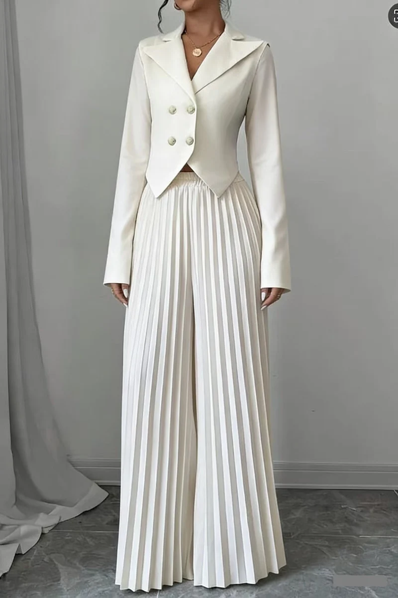 Damen Taillierter Doppelreihiger Blazer und plissierte Palazzo-Hose Drune