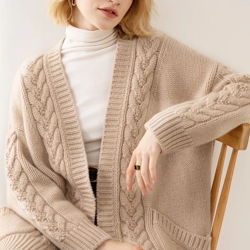 Damen Grobstrick-Cardigan mit Taschen und lässiger Passform Drune