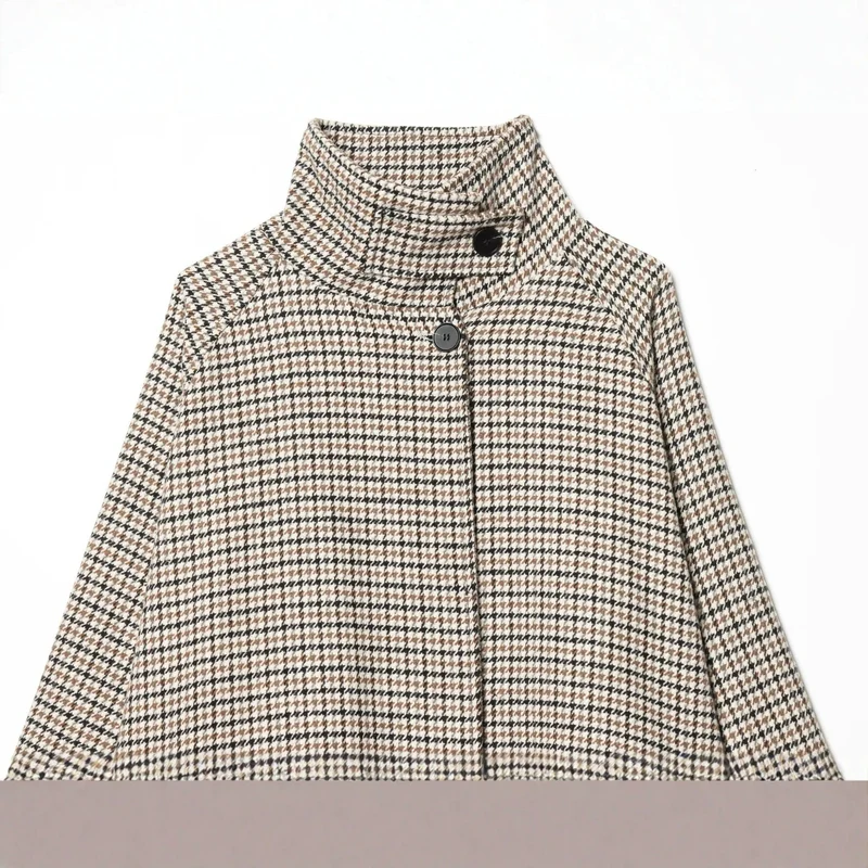 Damen Kurzjacke im Hahnentritt‑Muster mit hohem Stehkragen und Oversize‑Raglanärmeln Drune