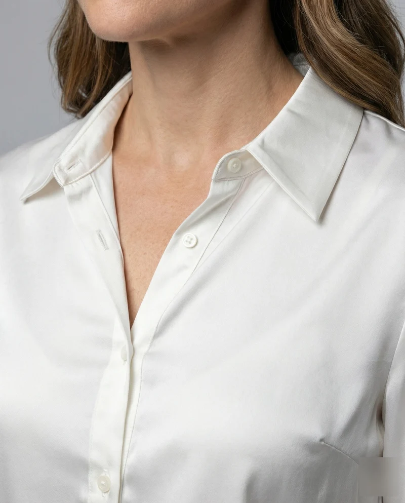 Damen Hemdbluse Seidig Glänzend Kentkragen