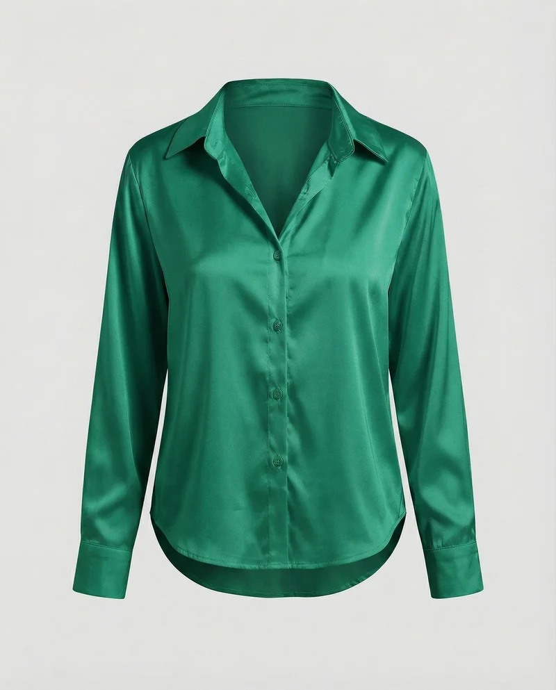 Damen Hemdbluse Seidig Glänzend Kentkragen