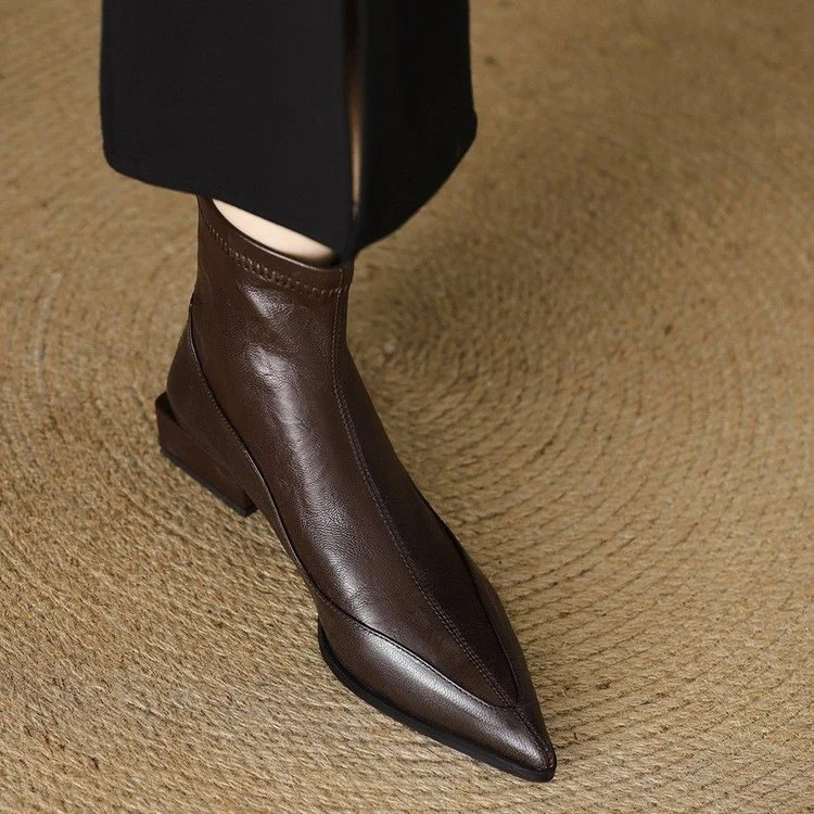 Damen Elegante spitze Stiefeletten mit niedrigem Blockabsatz Drune