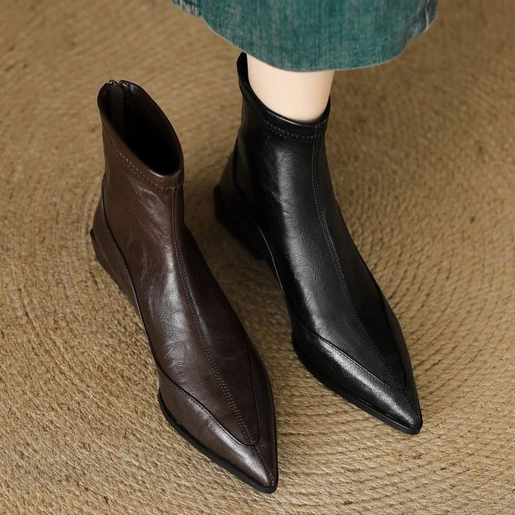Damen Elegante spitze Stiefeletten mit niedrigem Blockabsatz Drune