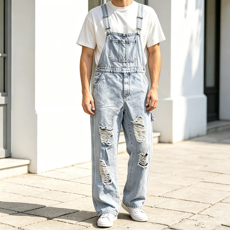 Herren Lässige Ripped Latzhose Drune