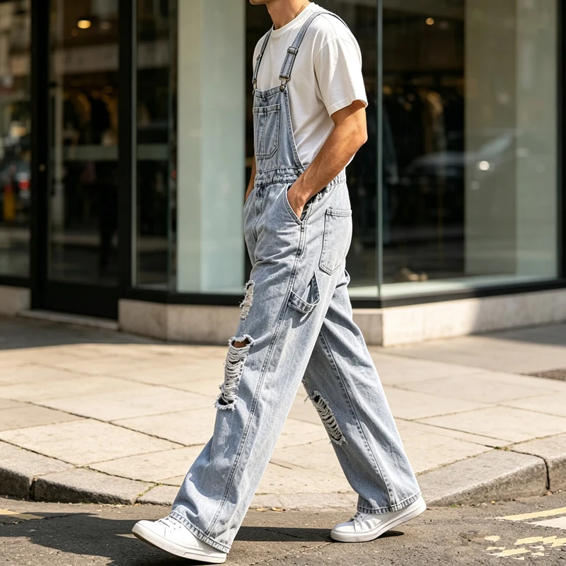 Herren Lässige Ripped Latzhose Drune