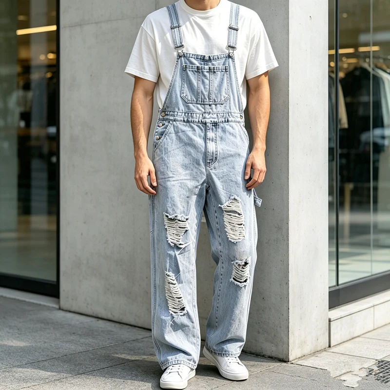 Herren Lässige Ripped Latzhose Drune
