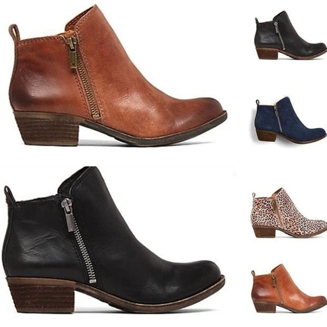 Leder Damen Stiefeletten mit Blockabsatz und seitlichem Reißverschluss – Marit Drune