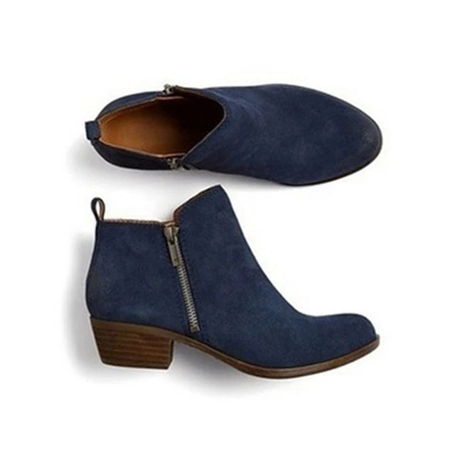 Leder Damen Stiefeletten mit Blockabsatz und seitlichem Reißverschluss – Marit Drune