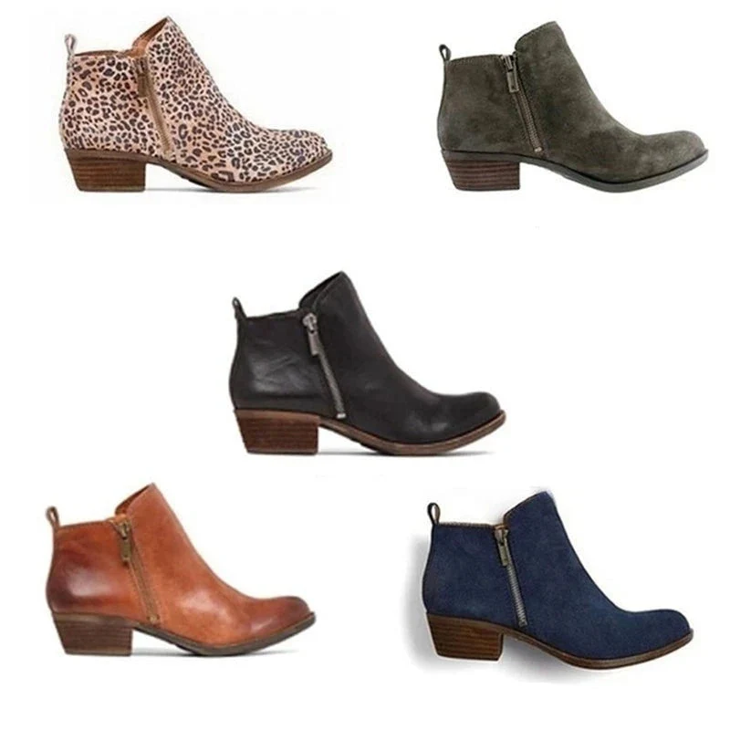 Leder Damen Stiefeletten mit Blockabsatz und seitlichem Reißverschluss – Marit Drune