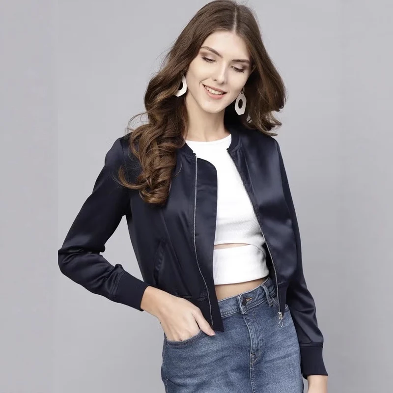 Damen Elegante Satin Bomberjacke Drune