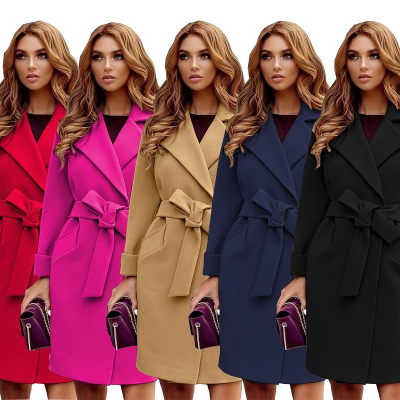 Damen Eleganter Trenchcoat mit Gürtel und praktischen Taschen Drune
