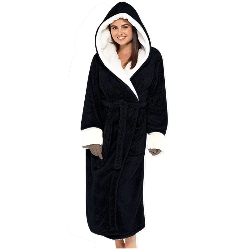 Damen Kuscheliger Fleece-Morgenmantel mit Kapuze und Gürtel Drune