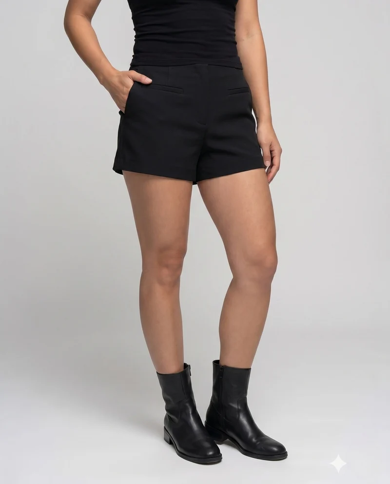 Damen nan taillierte Anzugshorts aus Wollmix mit verdecktem Reißverschluss und Paspeltaschen Drune