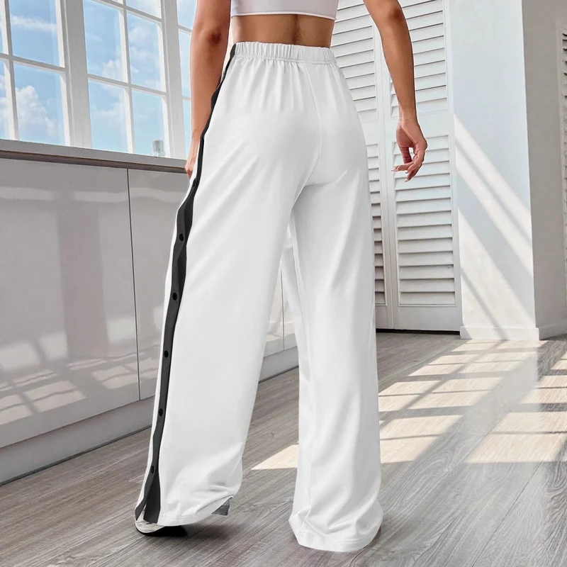 Damen Sportliche Palazzo-Hosen mit seitlichen Druckknöpfen und elastischem Bund Drune