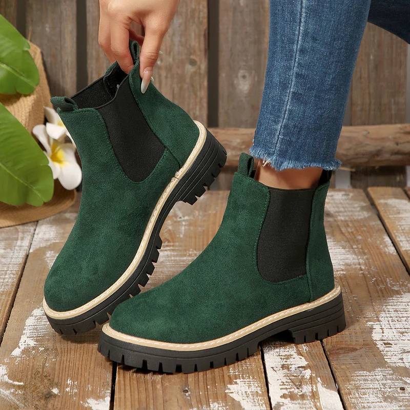 Damen nan Chelsea-Boots mit profilierter Traktorsohle und elastischen Seiteneinsätzen Drune