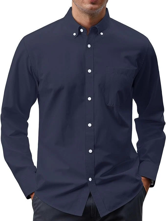 Herren nan Slim-Fit Oxford-Hemd mit Button-Down-Kragen, Brusttasche und elastischer Baumwollmischung Drune