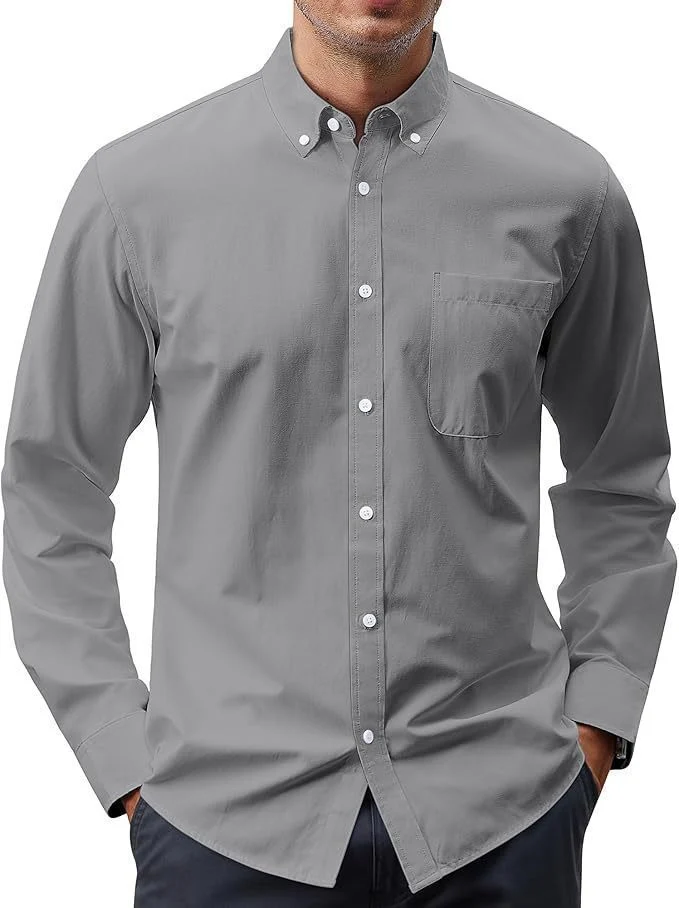 Herren nan Slim-Fit Oxford-Hemd mit Button-Down-Kragen, Brusttasche und elastischer Baumwollmischung Drune