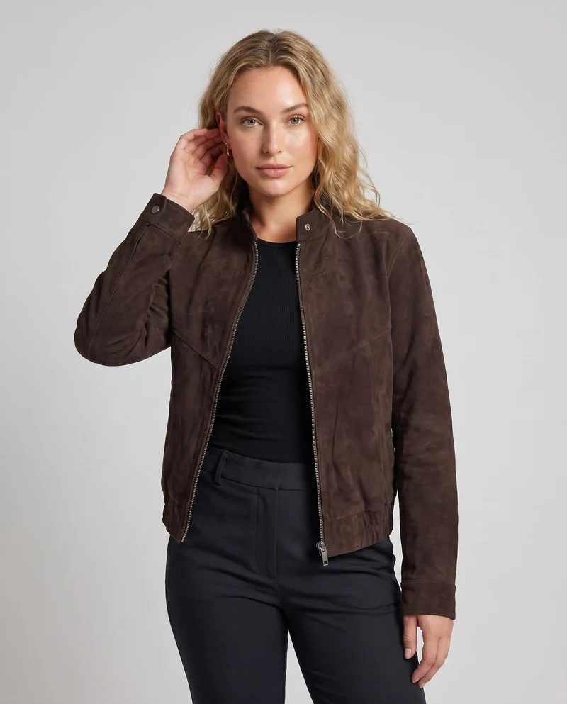 Damen elegante Wildlederjacke mit praktischen Taschen und Reißverschluss Drune