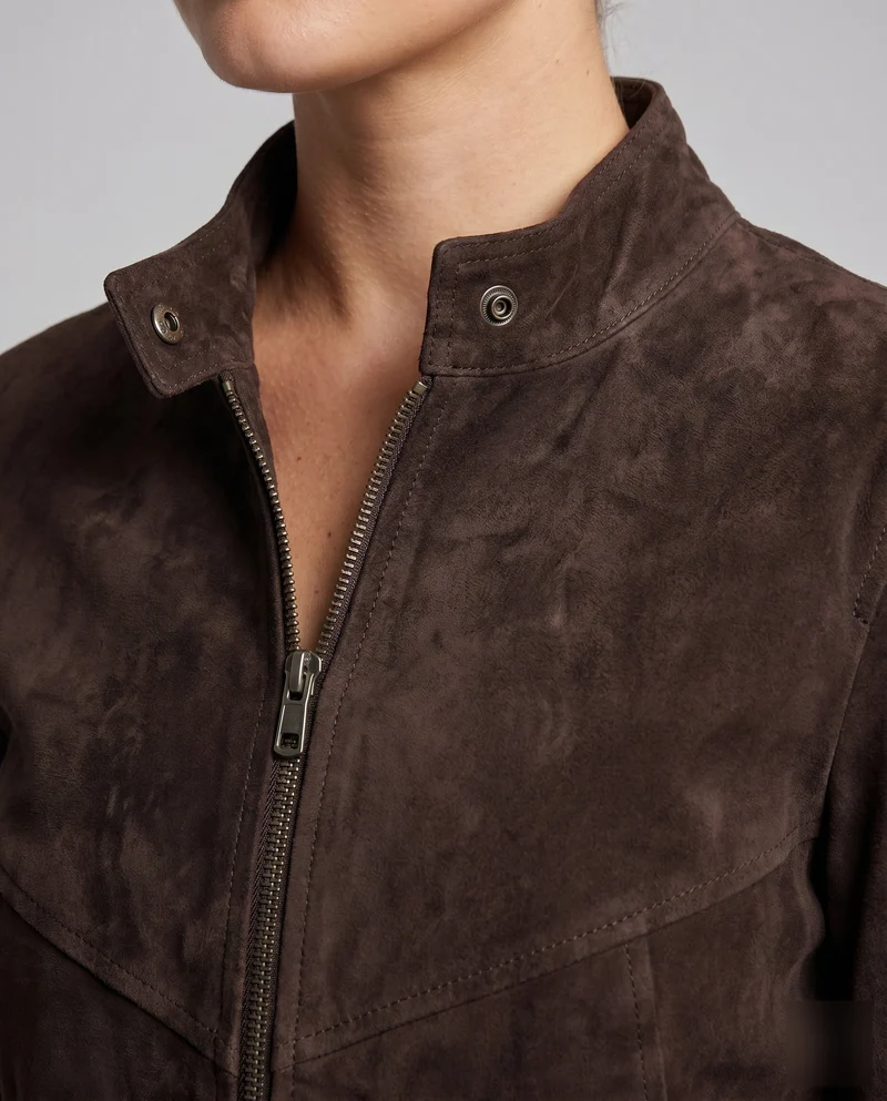 Damen elegante Wildlederjacke mit praktischen Taschen und Reißverschluss Drune