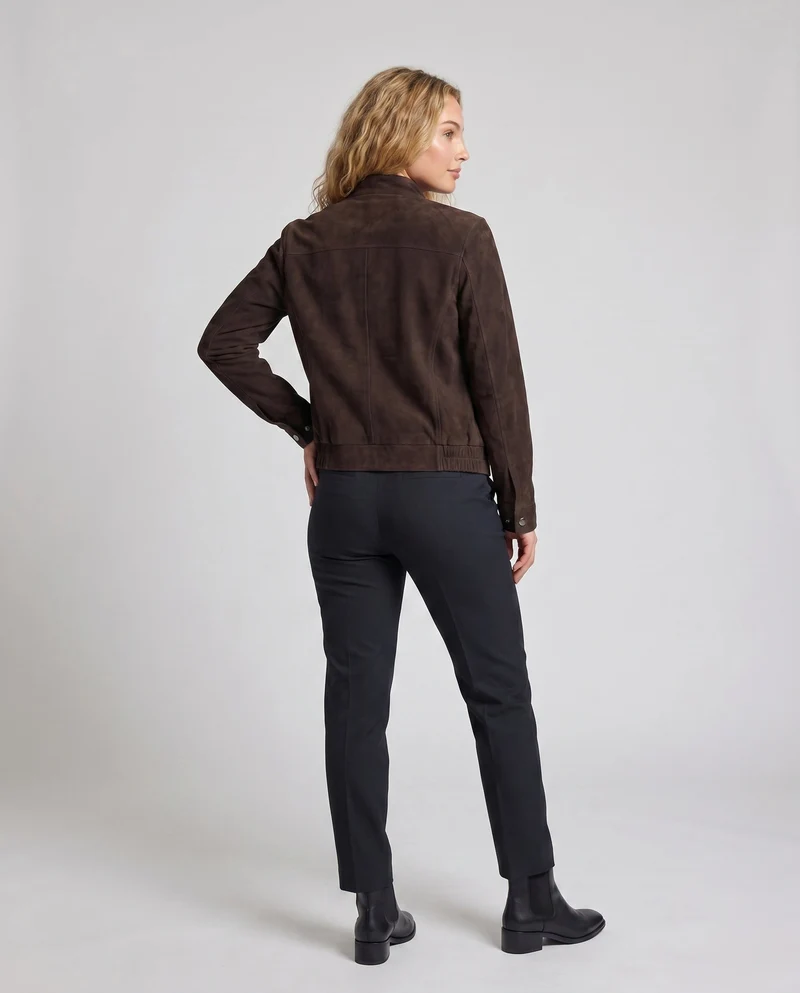 Damen elegante Wildlederjacke mit praktischen Taschen und Reißverschluss Drune