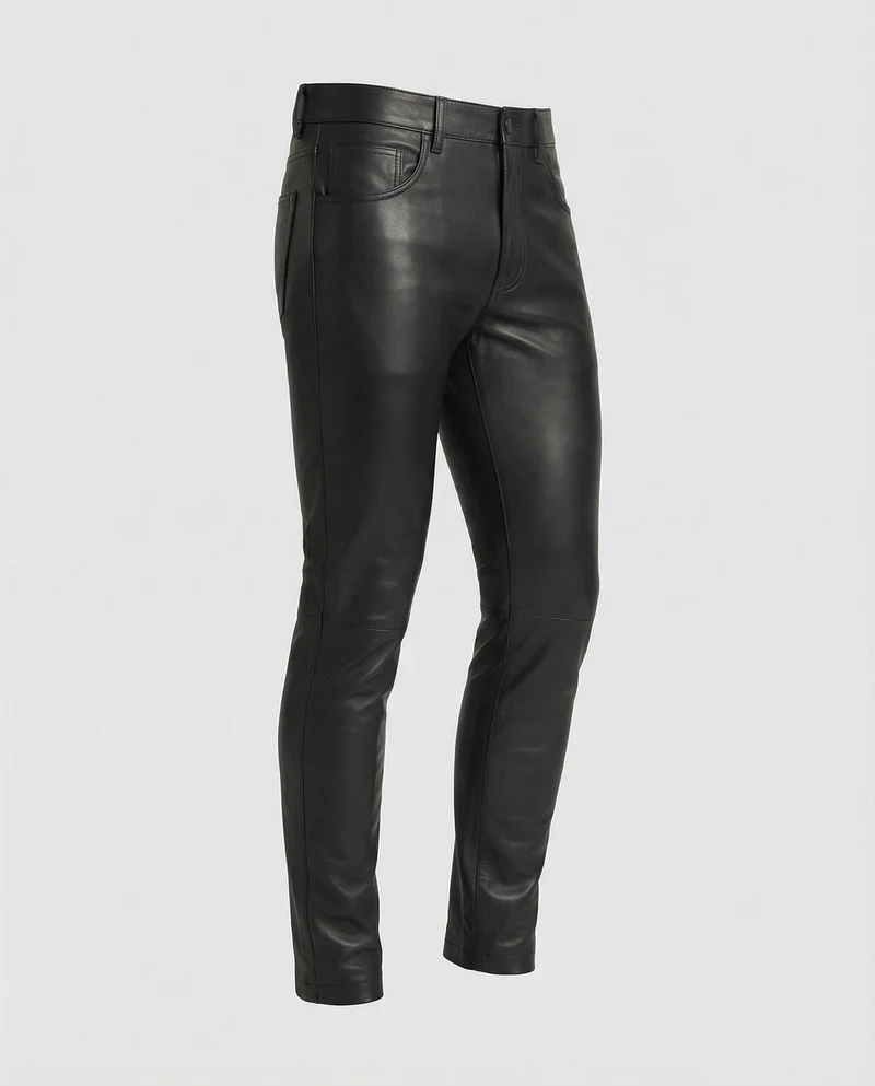 Herren Kunstleder Hose Slim Fit