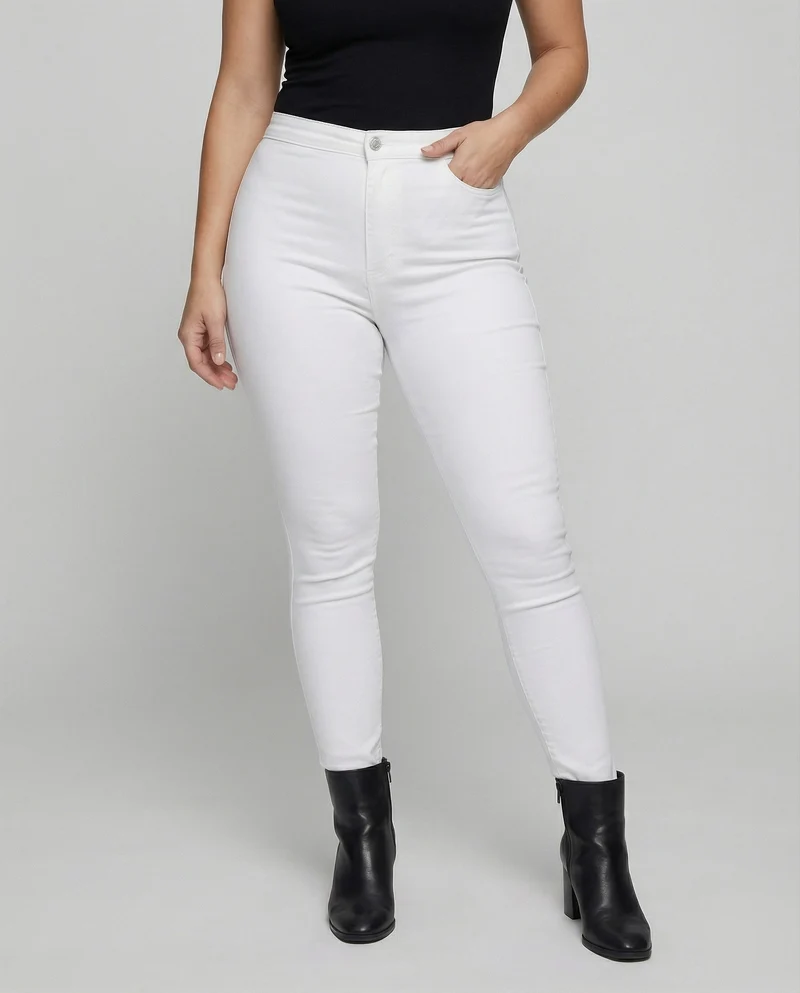 Damen nan hochgeschnittene Stretch-Jeanshose mit schmalem Beinverlauf, formendem Komfortbund und aufgesetzten Gesäßtaschen Drune