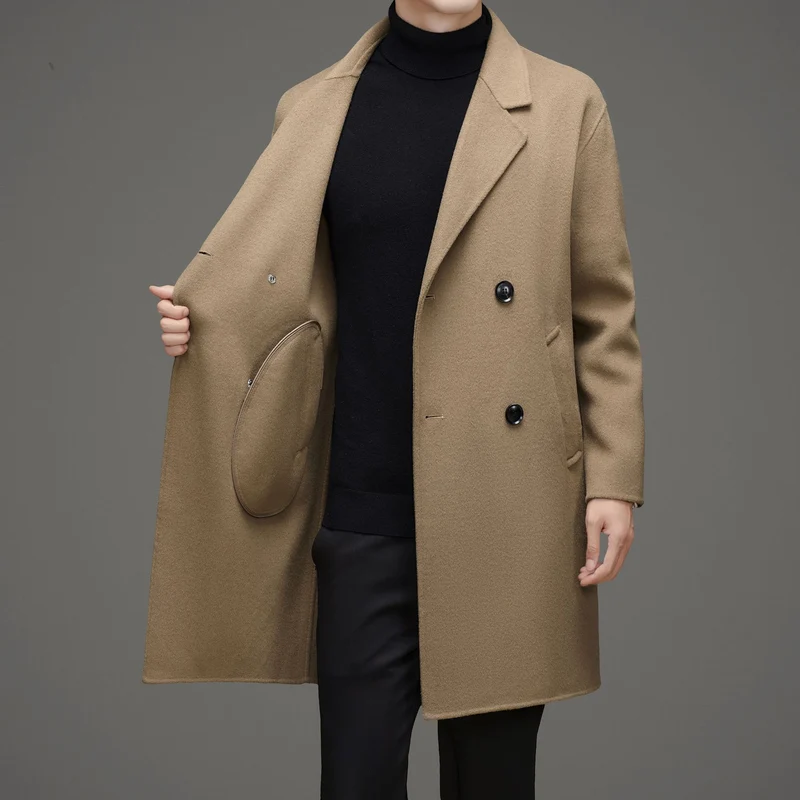 Herren eleganter Wollmantel mit doppelt gearbeiteter Knopfleiste und praktischen Taschen Drune