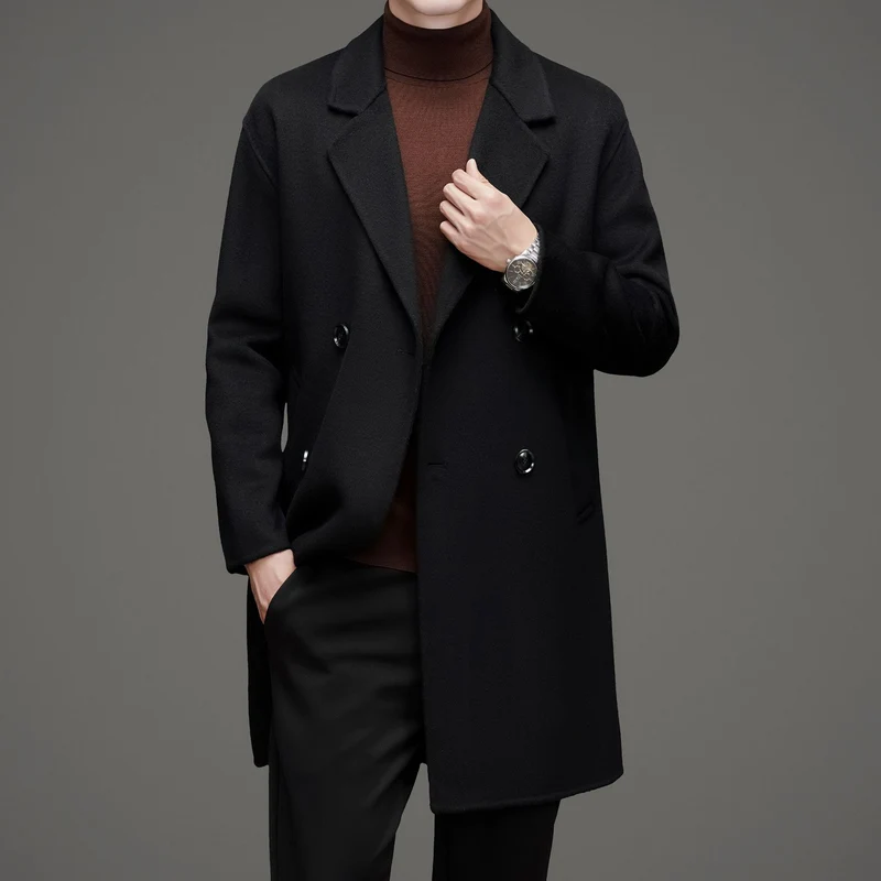 Herren eleganter Wollmantel mit doppelt gearbeiteter Knopfleiste und praktischen Taschen Drune