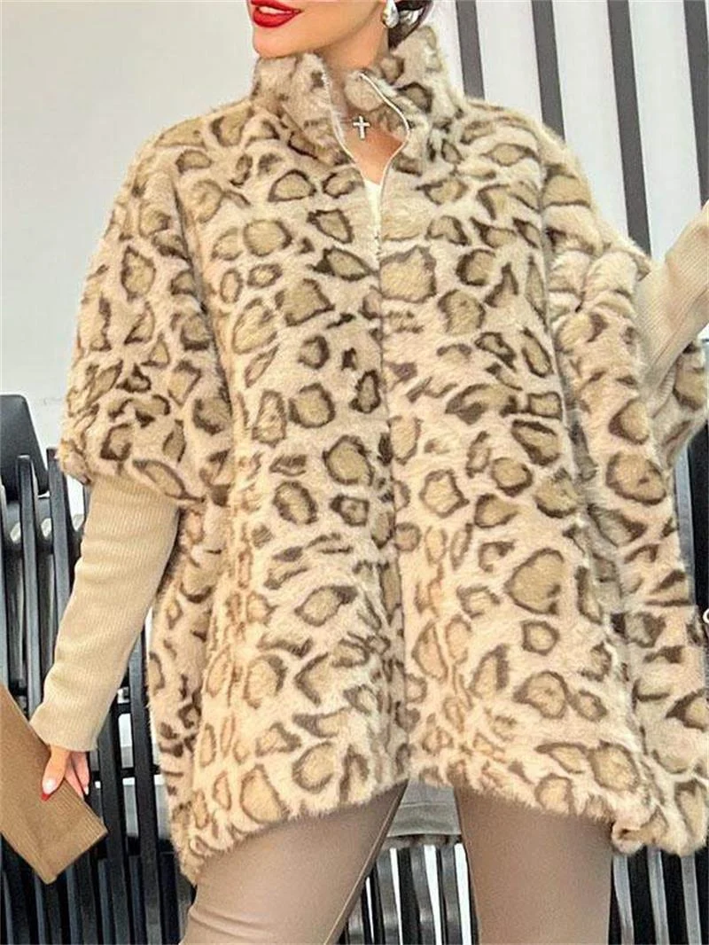 Damen Kuschel-Fleece-Poncho im Leopardenmuster Drune