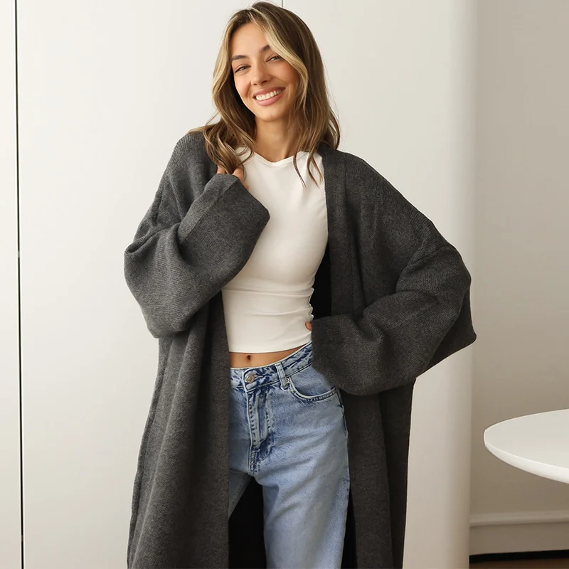 Damen Oversize-Strickmantel aus weicher Wolle