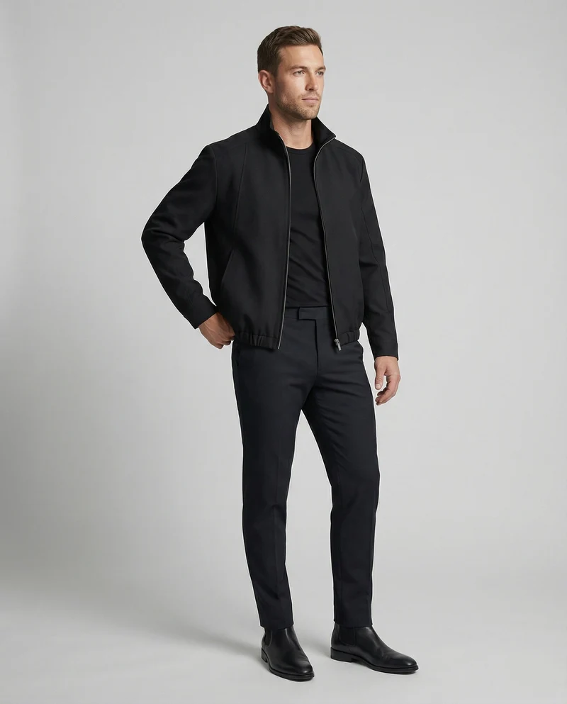 Herren Harrington Jacke Schwarz Deconstructed Silhouette Stehkragen Frühling