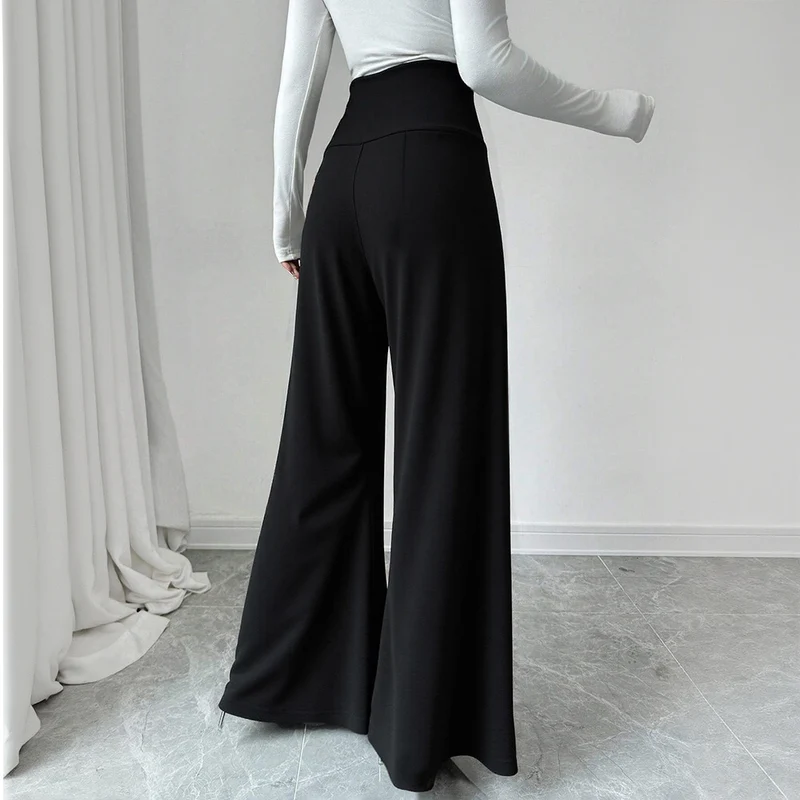 Damen Weite Palazzo-Hose mit hoch tailliertem Bund und dekorativen Knopfdetails Drune