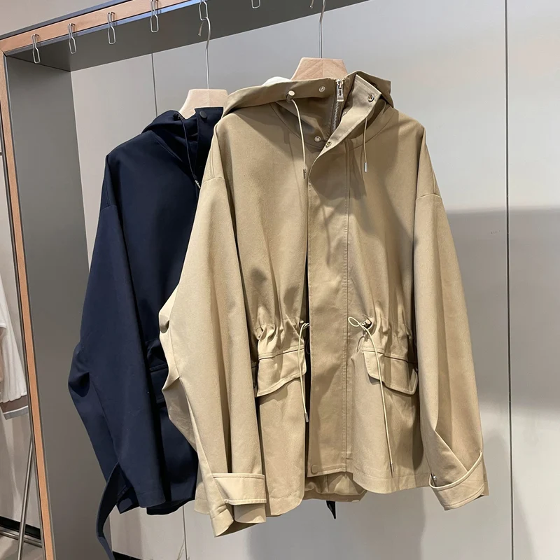 Damen Oversize-Kapuzenjacke mit Tunnelzug, Pattentaschen und Zwei-Wege-Reißverschluss Drune