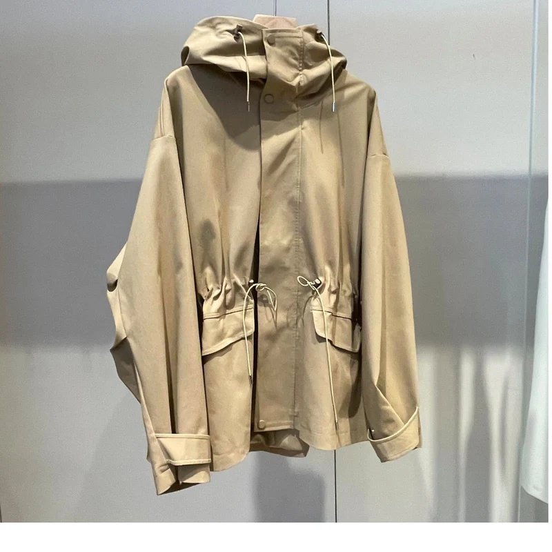 Damen Oversize-Kapuzenjacke mit Tunnelzug, Pattentaschen und Zwei-Wege-Reißverschluss Drune