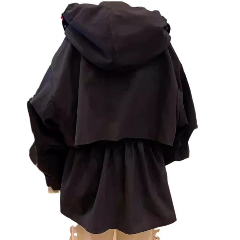 Damen Oversize-Kapuzenjacke mit Tunnelzug, Pattentaschen und Zwei-Wege-Reißverschluss Drune