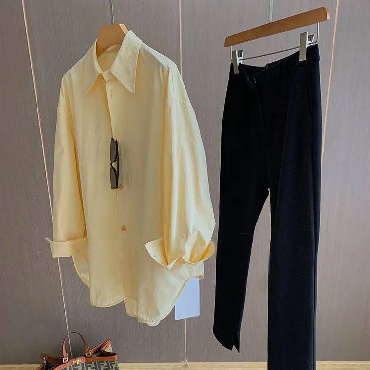 Damen Oversize-Hemdbluse mit extra großem Kragen und abgerundetem Saum Drune