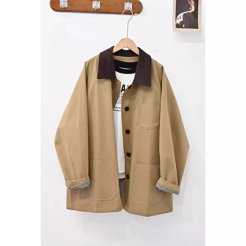 Damen Oversize-Chorejacke mit Cordkragen und großen aufgesetzten Taschen Drune