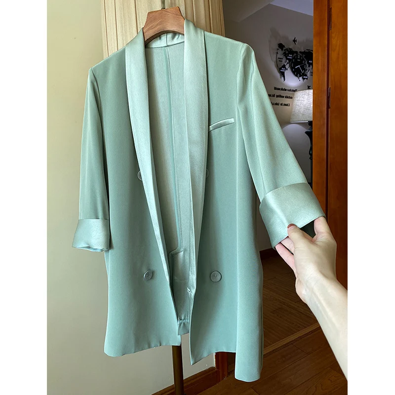 Damen Oversize-Blazerjacke mit Schalkragen und Satinbesatz Drune