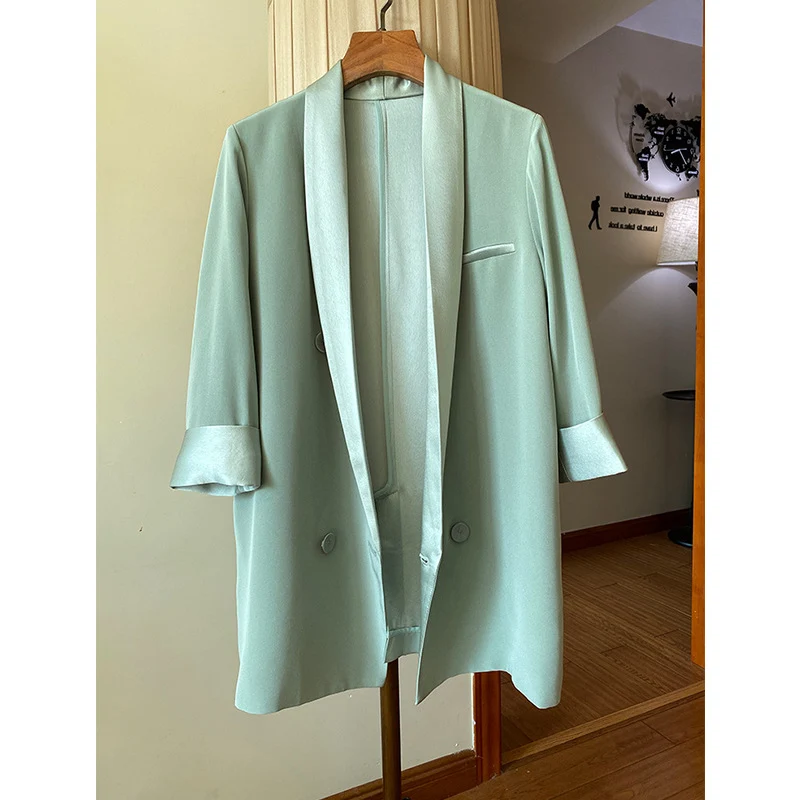 Damen Oversize-Blazerjacke mit Schalkragen und Satinbesatz Drune