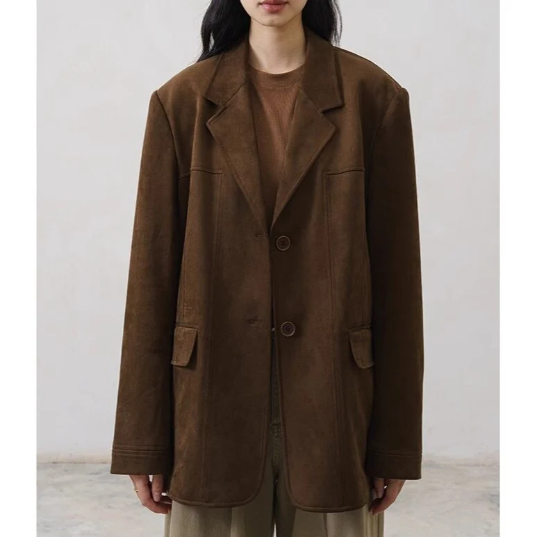 Damen Oversize Blazer in Velourslederoptik mit strukturierter Schulter und Zwei-Knopf-Verschluss Drune