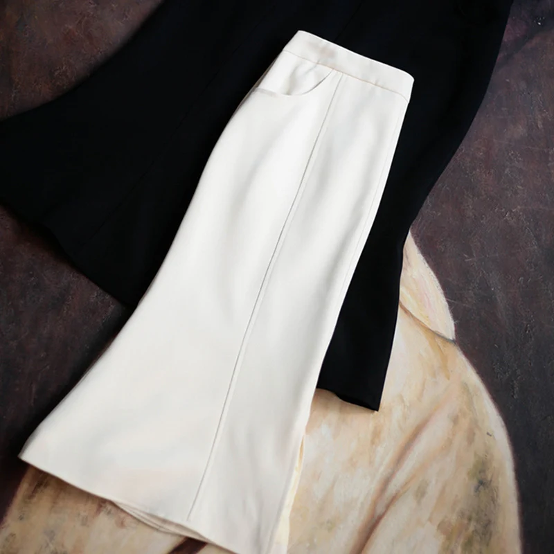 Damen Midirock mit hohem Bund, Teilungsnähten und mittigem Schlitz Drune