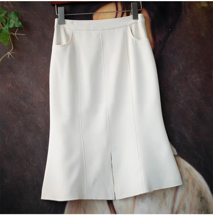 Damen Midirock mit hohem Bund, Teilungsnähten und mittigem Schlitz Drune