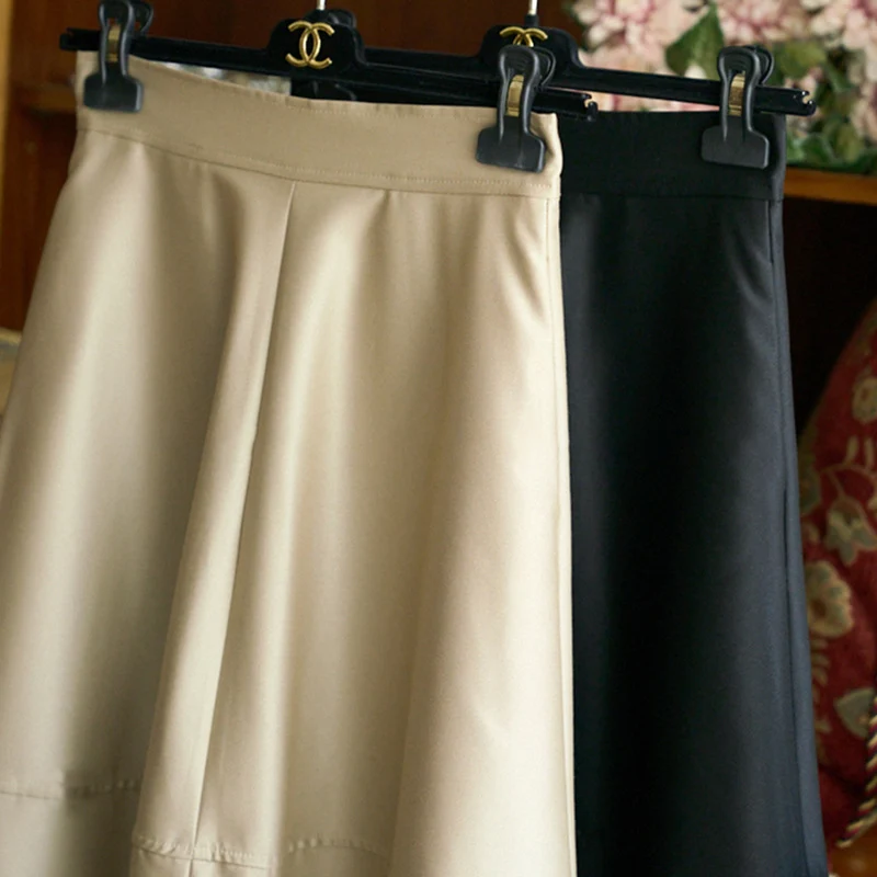 Damen Midirock aus veganem Leder mit hoher Taille und gestufter A‑Linie Drune