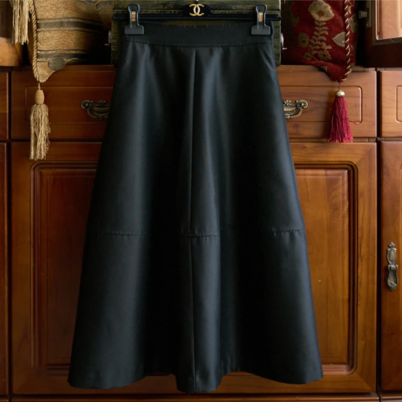 Damen Midirock aus veganem Leder mit hoher Taille und gestufter A‑Linie Drune