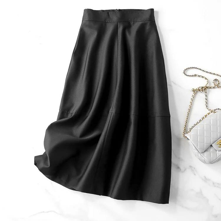 Damen Midirock aus Kunstleder mit taillenhoher A-Linien-Silhouette Drune