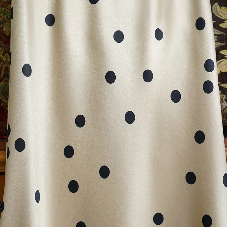 Damen Midirock aus fließendem Satin mit taillenhoher A‑Linie und Punktmuster Drune