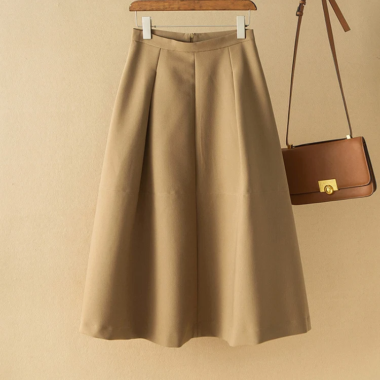 Damen Midi A-Linien-Rock mit hoher Taille und elegantem Fall Drune