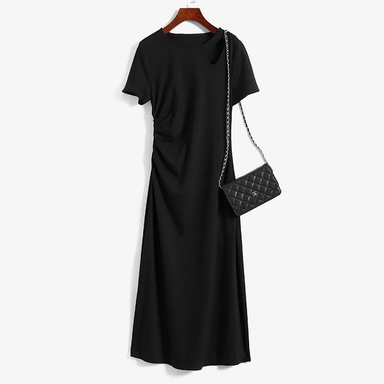 Damen Maxikleid mit asymmetrischem Cut-Out, seitlicher Raffung und fließender A‑Linie Drune