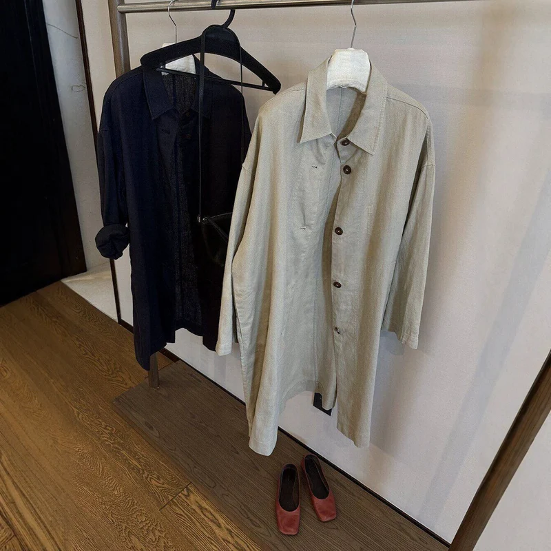 Damen Longline Oversize Hemdjacke aus Leinenoptik Drune